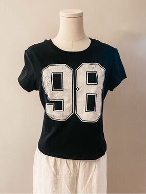 Ardene Black Short Sleeve Tee with White '98' Graphic